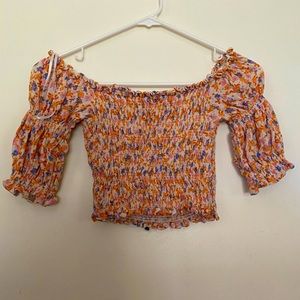 stretchy, brandy melville cropped blouse with flowers